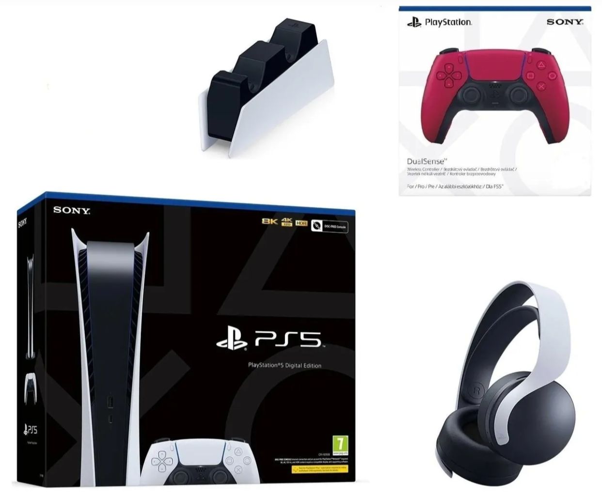 Sony Playstation 5 Dijital Version+ 2 Dualsense (Kırmızı)+ Şarj Istasyonu+ Ps5 3D Pulse Kulaklık